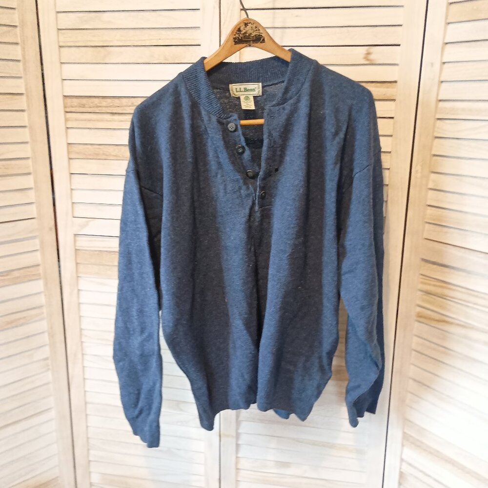 Vintage Scottish Made L.L. Bean Henley Pure New Lambs Wool Sweater XL
